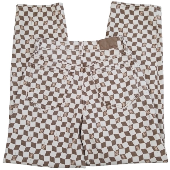 Madewell Women's Brown Cream High Waist Checkered Baggy Straight‎ Jeans Size 25 - Picture 1 of 13